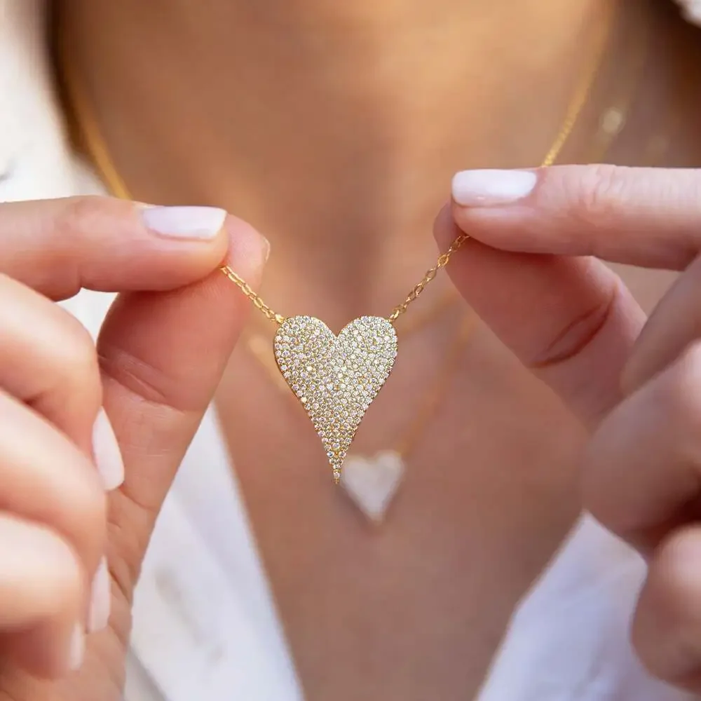 New Diamonique x Jennifer Miller Signature Boxed Pavé Large Heart Necklace NIB